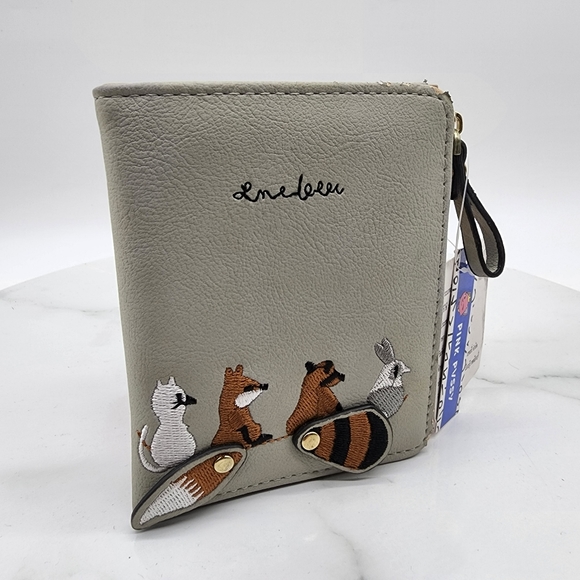NWT Woodlawn Animals Moveable Tails Grey Small Bifold Wallet - Picture 11 of 16